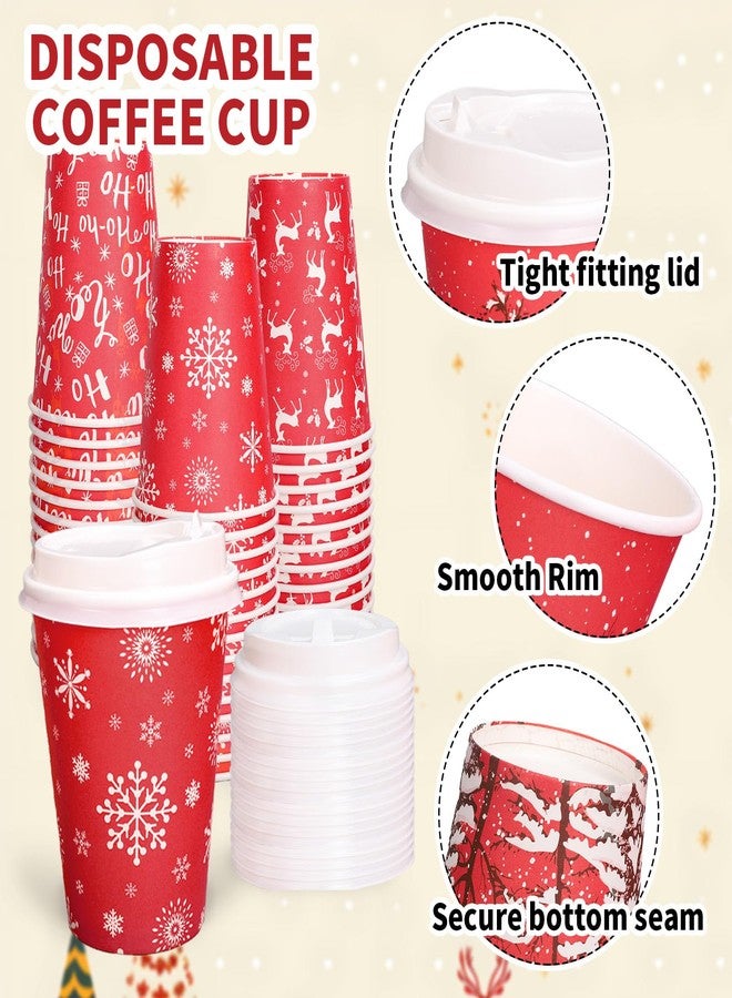 JarThenaAMCS مجموعة أكواب ورقية من JarThenaAMCS، 60 كوبًا مع غطاء، سعة 12 أونصة، لون أحمر، للاستخدام مرة واحدة، بنقشة الأيل والثلج والغابة، مثالية لمشروبات حفلات الشتاء وعيد الميلاد. - Image 3